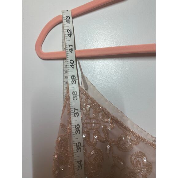 Adrianna Papell Sequin Embroidered Tulle Midi Dress Nude Beige Size 8 Formal - Picture 9 of 11